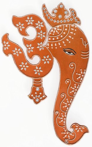 Ethnic Avenue Indian Art Wall Decor Hanging Painting of Lord Ganesha & Spiritual Om - Authentic Handmade Hindu Art of Prosperity - in Copper Shade