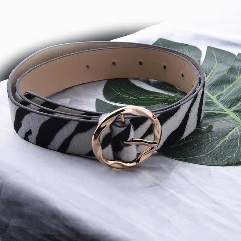 YALLNASL Leopard Zebra Print Belt for Women Vintage Animal Belts for Jeans Dress Belt Faux Leather Cow Blet No Holes4