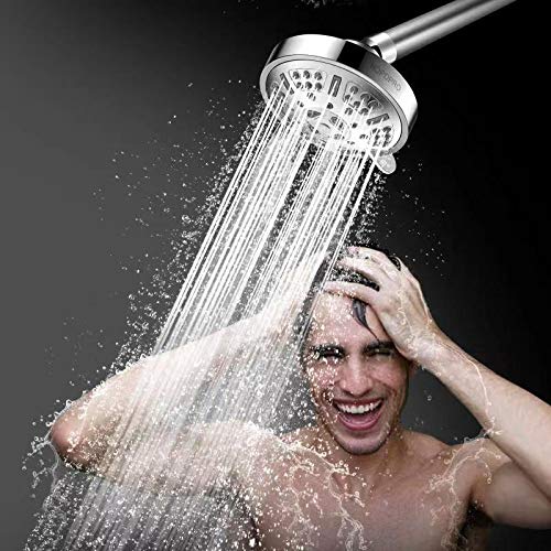 High Pressure Fixed Shower Head, Hopopro Upgraded 9 Settings Adjustable Bathroom Shower Head 4 Inch Multi-functional Wall Mount Fixed Showerhead Rotatable Rain Showerhead for Low Water Flow