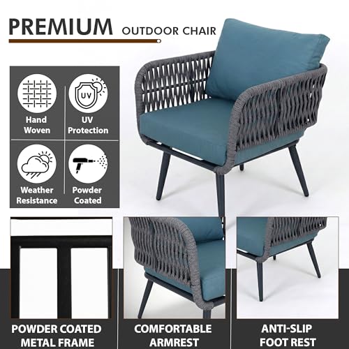Image of BRISHI Outdoor Sofa Set || Balcony Sofa || Patio Furniture Sets | Conversation Sets | Braid & Rope Garden Seater Sofa Set and Center Table (4 Seater Grey-Blue)