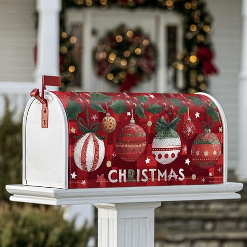 Coperture magnetiche per cassette postali natalizie, ornamenti tradizionali di agrifoglio rosso per la decorazione del prato, 45 x 53 cm
