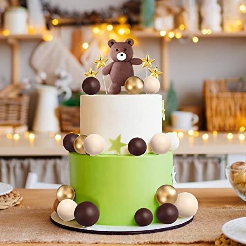 51 Pcs Bear Cake Topper Mini Balloon Cake Topper Colorful Foam Balls Pearl Ball Star Shaped Cake Toppers For Baby Shower Birthday Party Wedding Anniversary Cake Decorations (Coffee, Khaki, Gold) #TOP4
