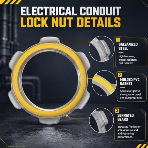 Image of Moxweyeni 50 Pcs 1 /2 Inch Electrical Conduit Lock Nut with PVC Molded Gasket Galvanized Steel Electrical Conduits Sealing Locknut for Rigid IMC Chemical Pipelines and Industry