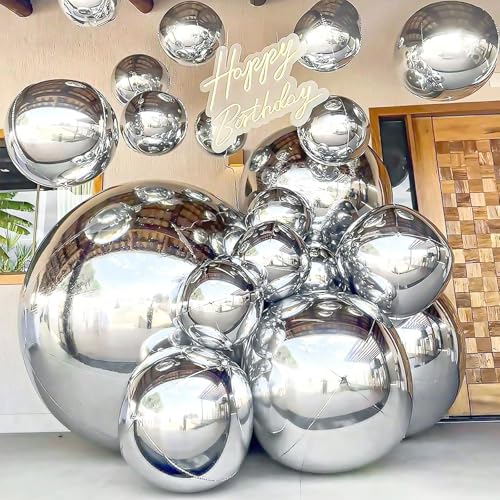 Image of 50 Inch Metallic Silver Round Foil Balloons 3pcs Large Mylar Balloons