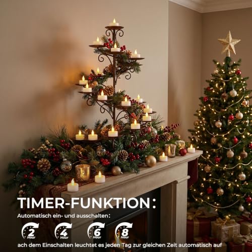 cimetech 24 LED Teelichter mit Timer & Fernbedienung, Flammenlose Kerzen – Ansicht 5