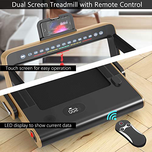 Image of Goplus 2 in 1 Folding Treadmill with Dual Display, 2.25HP Superfit Under Desk Electric Pad Treadmill, Installation-Free, Blue Tooth Speaker, APP Control, Remote Control, Walking Jogging for Home