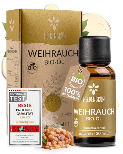 Heldengrün© BIO Weihrauchöl [100% NATURREIN] - Reines Weihrauch Öl - Duftöl Weihrauch in Parfumqualität - Nachhaltiger Wildwuchs - Frankincense Oil