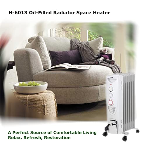 Optimus Portable 7 Fins Oil Filled Radiator Timer Heater, White #TOP7