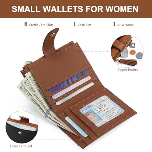 Small Wallet for Women RFID Blocking Tassle Bifold Slim Thin Leather Wallet Credit Card Holder Wallet Ladies Mini Wallet with Widened Zipper Pocket2
