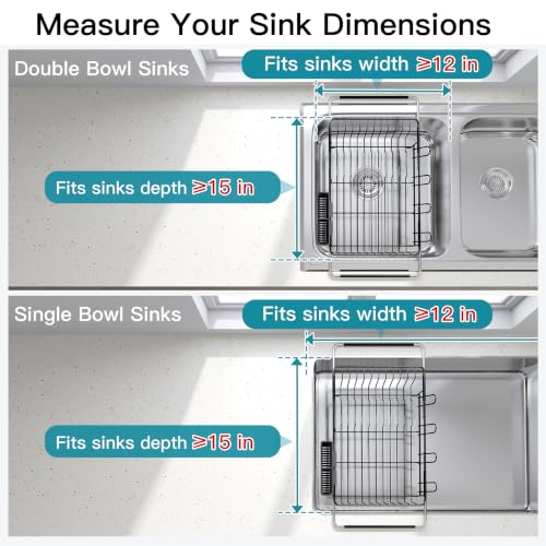 Image of JASIWAY Black Dish Drying Rack in Sink, Dish Drainer with Utensil Holder