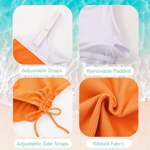 Image of Weixinbuy Girls Swimsuit Ribbed Bathing Suit for Girls Adjustable Strap Color Block Summer Beach One Piece Swimsuit