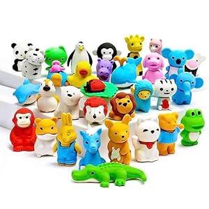 OFFCUP Animal Mini Erasers, 32pcs Novelty Cute Small Pencil Erasers for Students, Homework, School, Classroom Rewards, Prizes, Party Favors