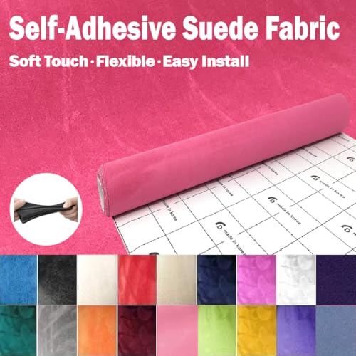 Image of Suede Fabric Wrap - Self Adhesive Film Sticker Silky Decal Sheet for Car Interior Furniture Upholstery DIY Elastic Stretch Peel and Stick (Hot Pink, 17.5 in x 70 inch)