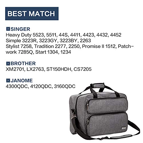 Homest Sewing Machine Carrying Case, Universal Tote Bag With Shoulder Strap Compatible With Most Standard Singer, Brother, Janome, Grey (Patent Design) #TOP3