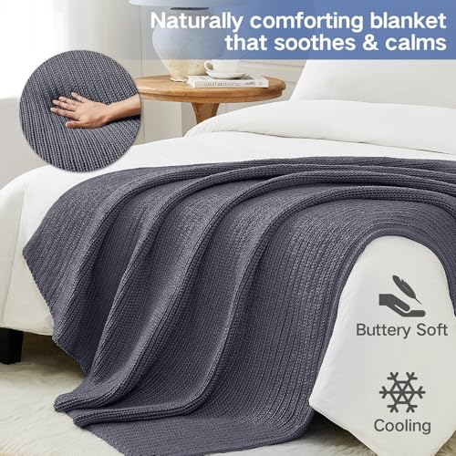 Guohaoi Knitted Weighted Blanket for Adults (Dark Grey 60"x80" 12lbs) No Beads Cooling Throw Blanket for Hot Sleepers, Home Decor Breathable Chunky Knit Heavy Blanket Use on Queen/King Size Bed