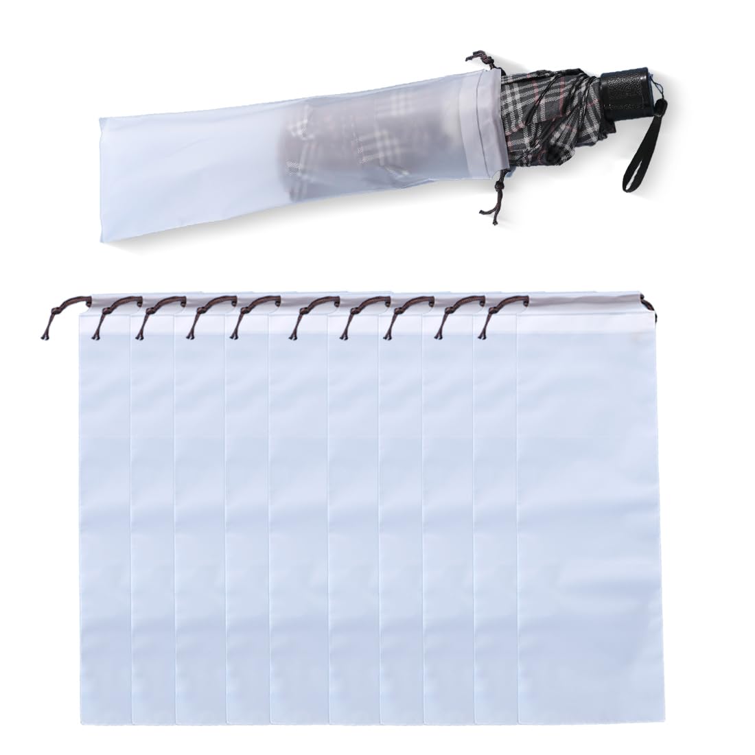 Sacs Parapluie Humides – Lot De 10 – 33 X 13 Cm – Imperméables, Cordon De Serrage – Pour Parapluies Pliants