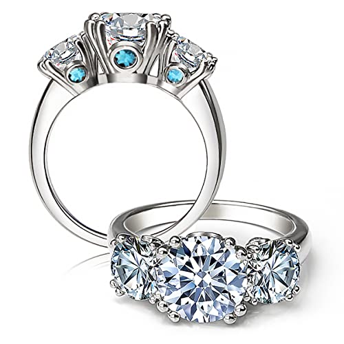 CannyCat Three Stone Moissanite Engagement Rings for Women 5 cttw Moissanite Wedding Anniversary Ring Center 3.0 ct with Side 1.0 ct D-color VVS Certified Moissanite Platinum-Plated Silver Wide Band