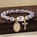 Cross Bracelet for Women Men Gold Plated Virgin Mary Pendant Baroque Pearl Rhinestone Charm Adjustable Beaded Christian Dainty Jewelry Gifts for Christmas Birthday