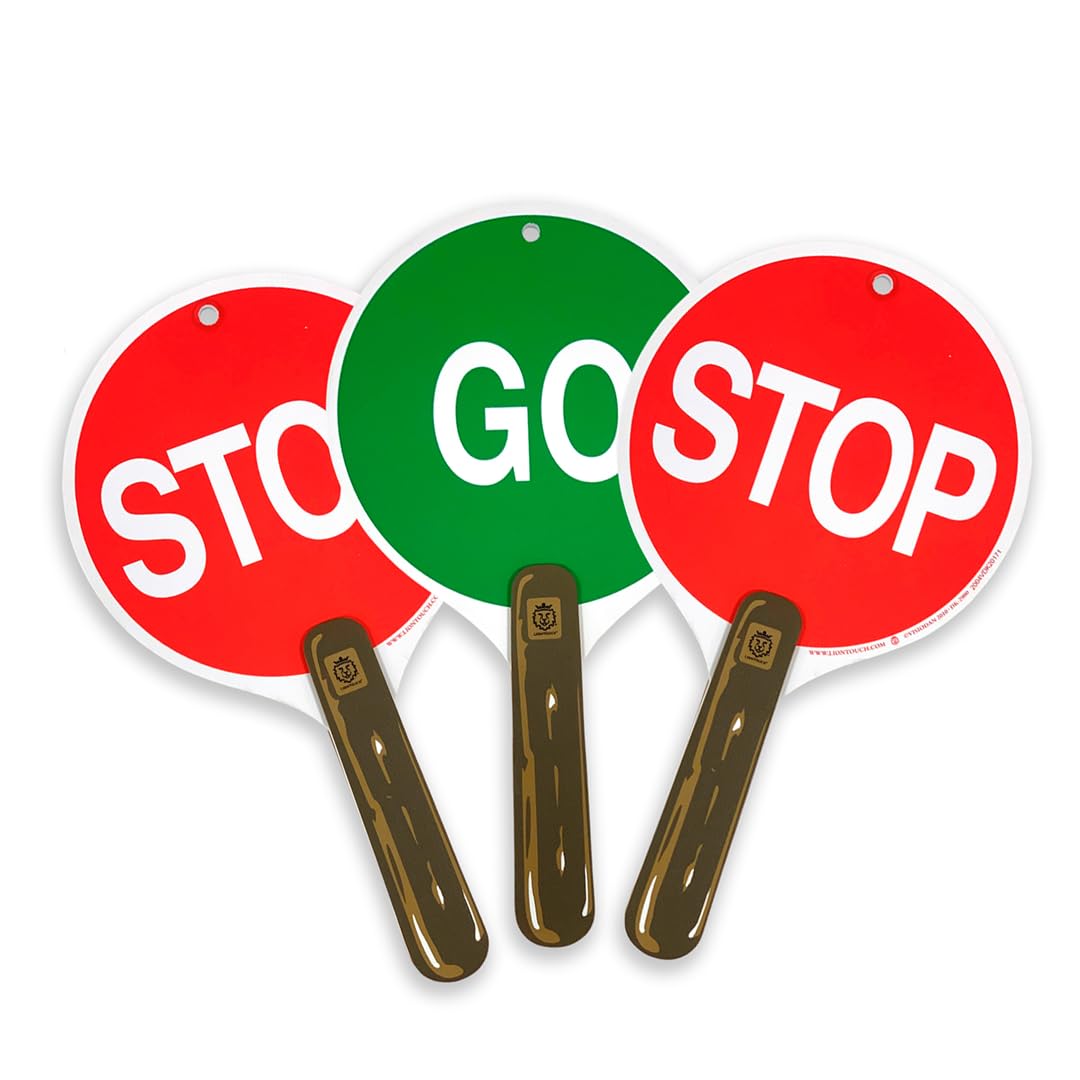 Double Sided Stop & Go Signs – 3-Pack, Red & Green – 11.8 x 6.7 inches | Durable and Reversible Foam Toy Paddle for Kids | Ideal for Teaching Children Traffic & Street Safety