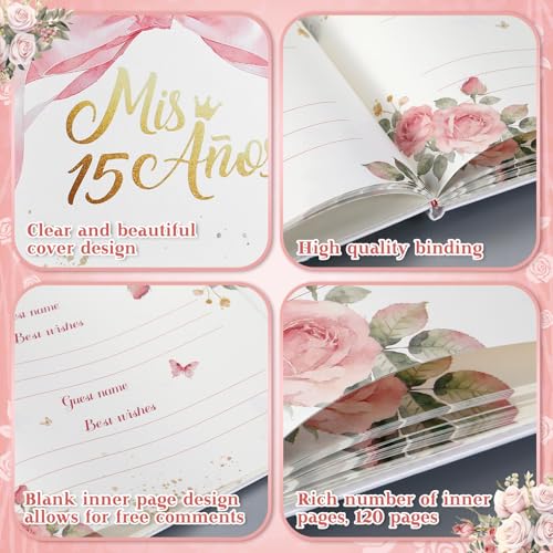 Image of MotiMind Quinceanera Guest Book with Pen 11 x 8 Inch Libro De Firmas Para 15 Anos Quinceanera Leather Hardcover Signature Guest Sign in Book for 15th Party Favors Decoration(Light Pink,Bow)
