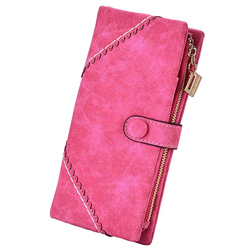 Image of Bird&Fish Women Vegan Leather Wallet Bifold Clutch Large Capacity Card Organizer Buckle Long Purse for Girls Candy Color