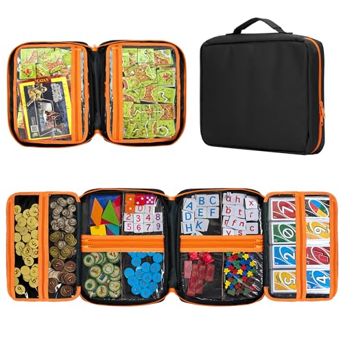 Premium Board Game Storage Organizer Case (14 PVC Pouches) - Portable Travel Game Storage Case | Ultimate Dice and Token Holder for Cards, Miniatures, and Catan Components