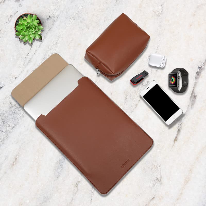 Image of Enthopia 15-15.4 Inch Slim Laptop Sleeve for 15 Inch MacBooks /Other 15 Inch Slim Laptops Protective Cover with Organiser Pouch for Mouse,Charger,Hard Disk,Pen Drive,etc - Vegan Leather (Tan)