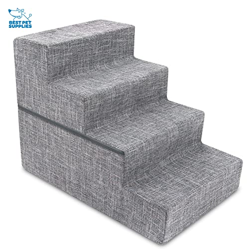 Image of Made in USA Foldable Pet Steps /Stairs with CertiPUR-US Certified Foam by Best Pet Supplies - Ash Gray Linen, 4-Steps (H: 22 inch), 1 Count