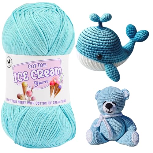 Image of NESTNHAVEN Cotton Ice Cream Yarn - (100g, 250m)- Luxury Yarn for Amigurumi, Embroidery, Toys, Garments, Flowers and Hobby Projects (Turquoise Blue)