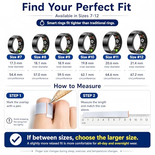 Image of Smart Ring Health & Fitness Tracker for Men & Women, Heart Rate, SPO₂, Sleep & Activity Monitoring, IP68 Waterproof, Long Battery Life, Family Care Mode, No Subscription Fee (Black, 10)