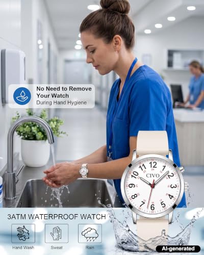 Image of CIVO Night-Light Nurse Watches for Women: Easy-Read Analog Waterproof Watch