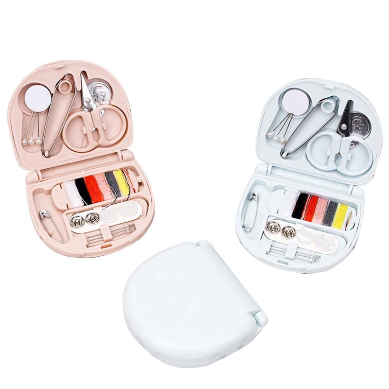 Min Travel Sewing Kit, 2Pcs Portable Sewing Tool Kits with Threads Scissors Hand Sewing Needles, DIY Sewing Supplies, Plastic Sewing Kit, Box Beginner Friendly Sewing Repair Kit, for Home Traveler