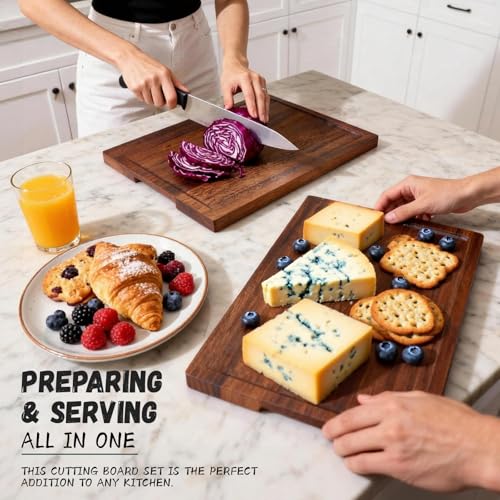 Set 3 tablas de cortar de nogal natural sólido con soporte antideslizante miniatura 7