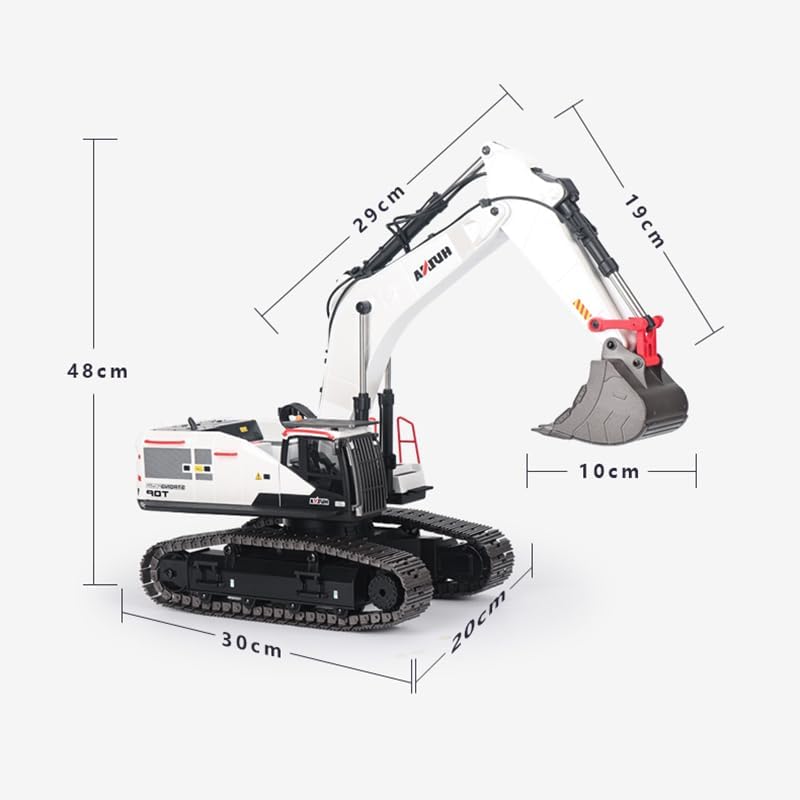 Diagram showing the dimensions of the RC excavator in centimeters.