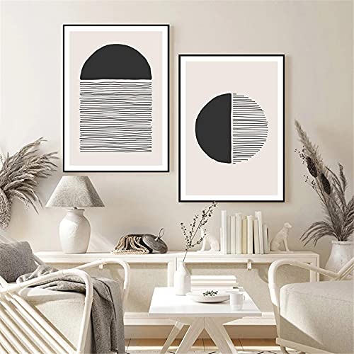 Poster minimaliste noir et beige paysage abstrait moderne pour décoration murale