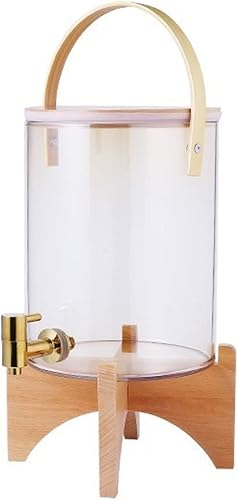 Drink Dispenser Glass Beverage Dispenser WWooden Lid &Handle Decorative Drink Dispenser WSpigot Wide Mouth Round Water Container for Juice Beer