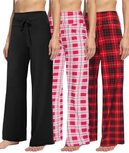 TNNZEET 3 Pack Women's Wide Leg Pants with Pockets - Casual Loose Yoga Trouser Pants Sweatpants Palazzo Lounge Pajama Pants