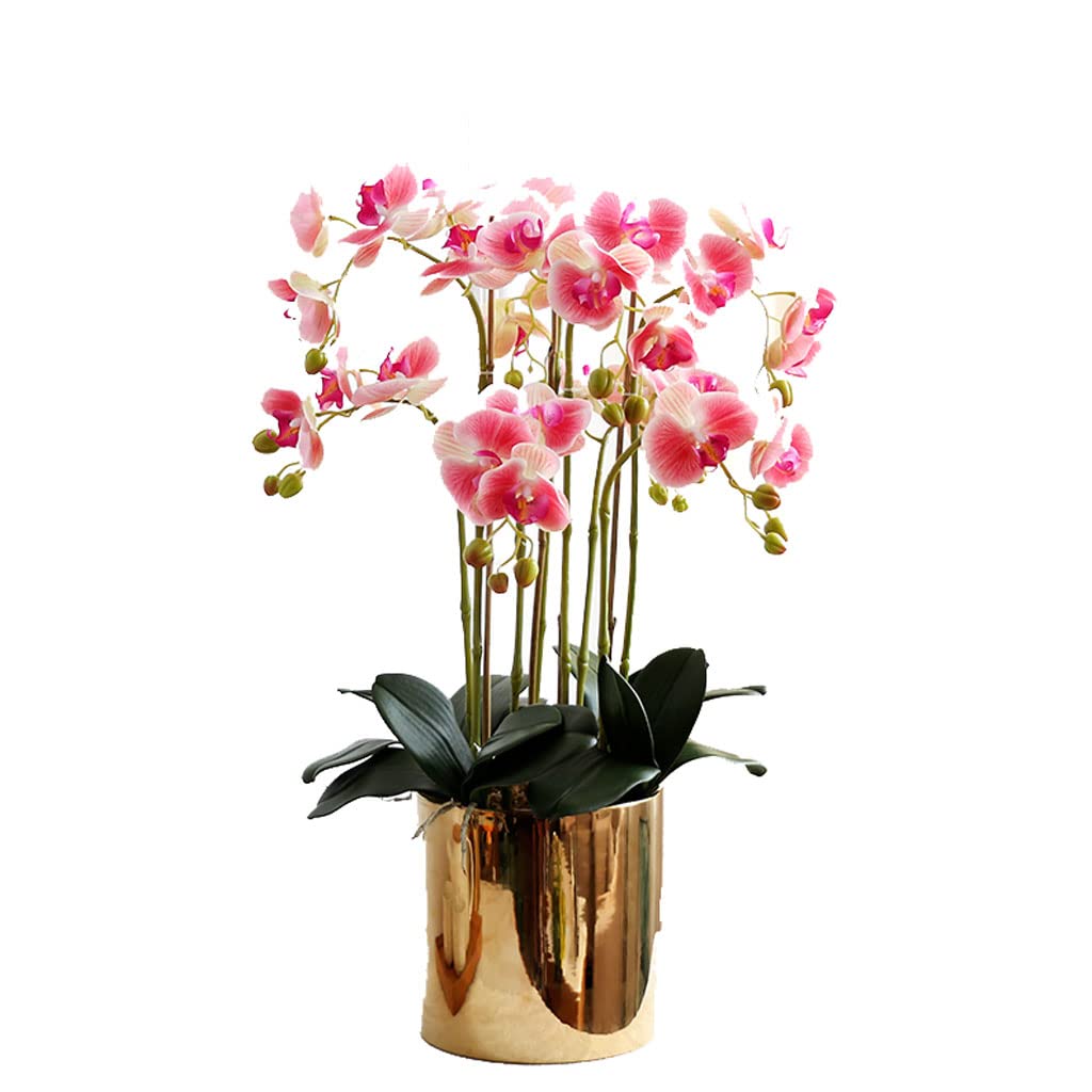 MYUYEE Artificial Flowers For Decoration 1 Set Artificial Flower With Vase Artificial Latex Orchid Flower Arrangement For Table Living Room Home Decorate Artificial Flowers Plan(F-Roze)