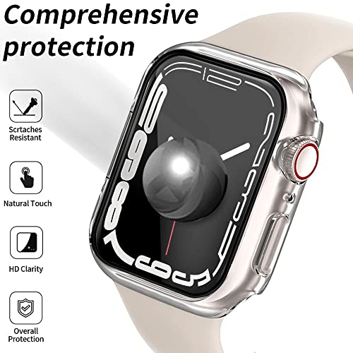 Image of 2 Pack HANKN Tempered Glass Case Compatible with Apple Watch Series 7 45mm Tempered Glass Screen Protector, Plated Hard PC Cover Full Coverage Shockproof Iwatch Bumper (45mm, Clear x 2)