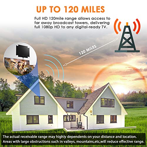[2020 Latest] Digital TV Antenna 120 Miles Amplifier Signal Booster Indoor Long Range HDTV Antennas Support 4K 1080P UHF VHF Local Free Channels （Coax Cable） - Thumbnail 6