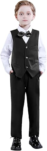 Miniatura 6 de Traje de esmoquin para niños pequeños, trajes para niños, ropa de vestir, chaleco y pantalones con corbata