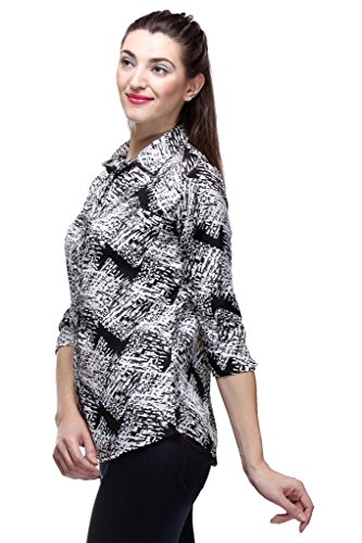 Image of Teemoods Women's 3 /4 Sleeve Crepe Shirt - Button Down Printed Blouse, Regular Fit, Inverted Pleats, Available in M & L