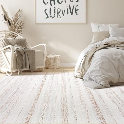 Nakagishi 7x9 Area Rug Living Room: Washable Boho Large Neutral Soft Farmhouse Modern Rugs Stain Resistant Moroccan Non-Slip Indoor Carpet for Bedroom Nursery Kids Playroom Office Dining Room- Brown