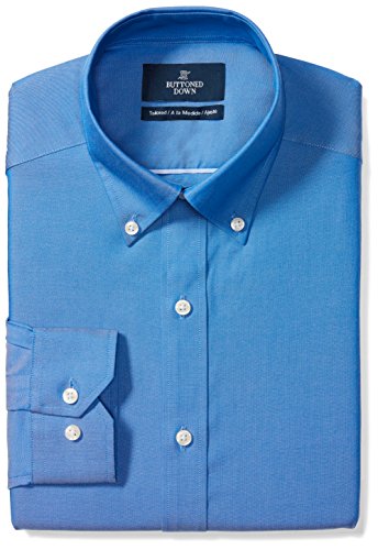 Amazon Brand - Buttoned Down Men's Tailored-Fit Button Collar Pinpoint Non-Iron Dress Shirt, French Blue, 16.5