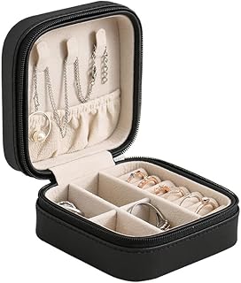 صندوق مجوهرات صغير للسفر من نوانجيلا منظم شنط جلد صناعي عرض محمولة للنساء للسلاسل والحلقان والخواتم والاكسسوارات اسود طبقة مزدوجة