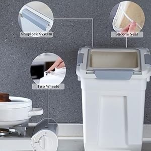 Hanamya 32 5 liter  35 lbs pet food storage container with measuring cup bpa free for dog food | cat food | rice | grain | flour white  gray 2 counts   cucciolini doodles