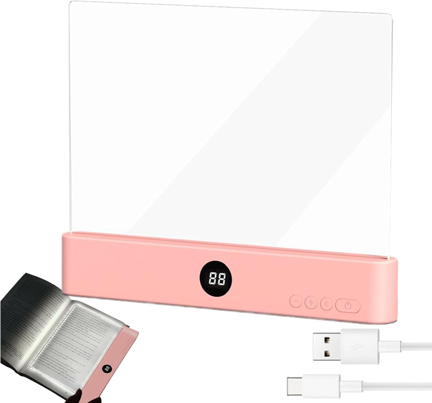 Flat Book Lamp, LED Reading Lamp with Night Light, Dimmable in 3 Colours and Lamps with Timer, Portable Book for Reading Night, for Bedroom, Library, Work, Camping, Travel
