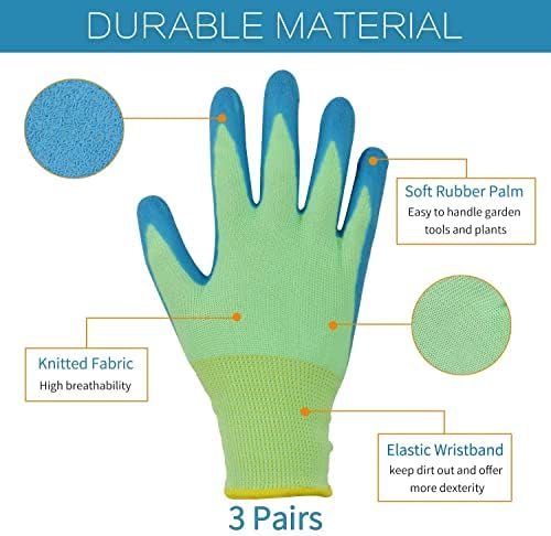 zdpxbji 3 Pairs Kids Gardening Gloves Age 5-10 Safety Working Gloves,Latex Coating,Dipping Gloves