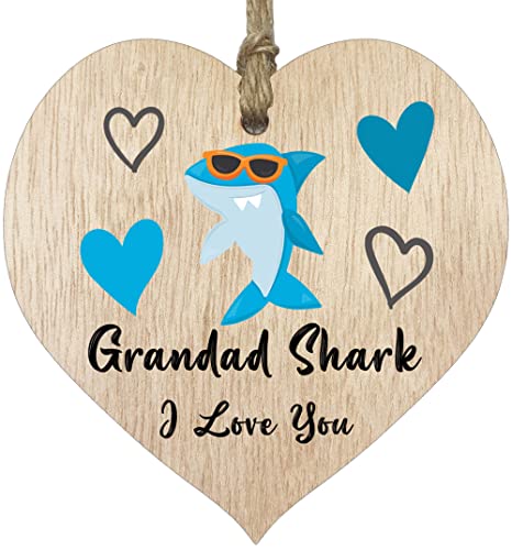 Image of Grandad Shark - Light Wooden Heart Sign Plaque, Best Grandad Gifts From Grandson Granddaughter, Presents for Grandad, Gift For Grandad, Grandad Gifts, Grandad Presents