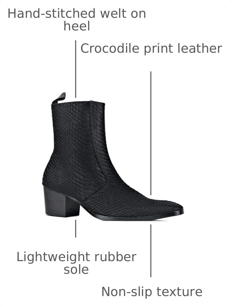OSSTONE Men Chelsea Ankle Boots Leather Crocodile Print Pony Hair Chukka Boots with Side Zipper Heel Dress Boots JY021-A image 3